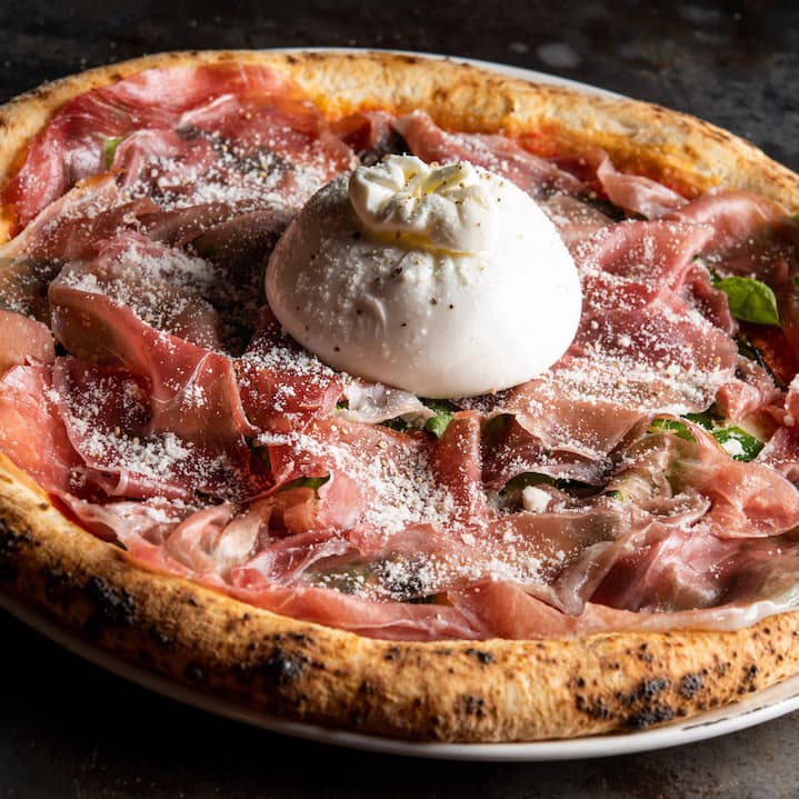 Pizza Phô mai Burrata Margherita thịt nguội